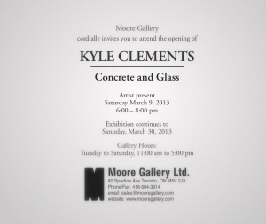Show Invitation for "Concrete and Glass" by Kyle Clements at Moore Gallery